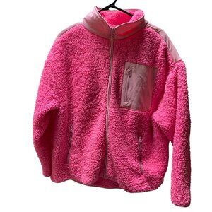 Crown & Ivy Womens Pink Sherpa Fleece Jacket Size Medium With Zip Pockets Cozy